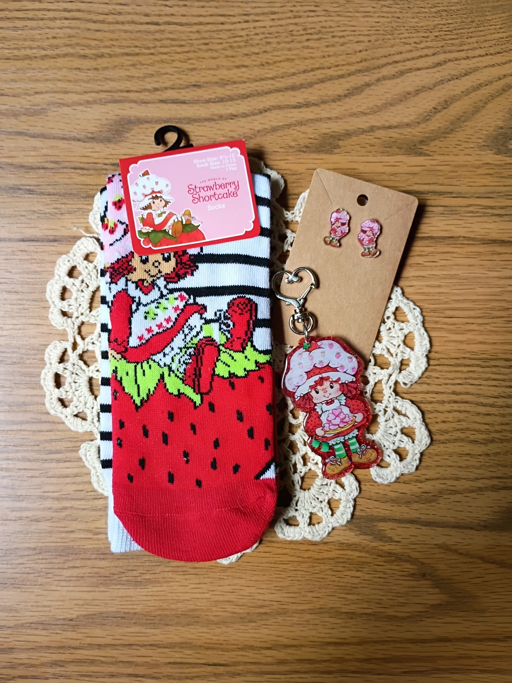 Strawberry Socks, Keychain, And Earrings Set